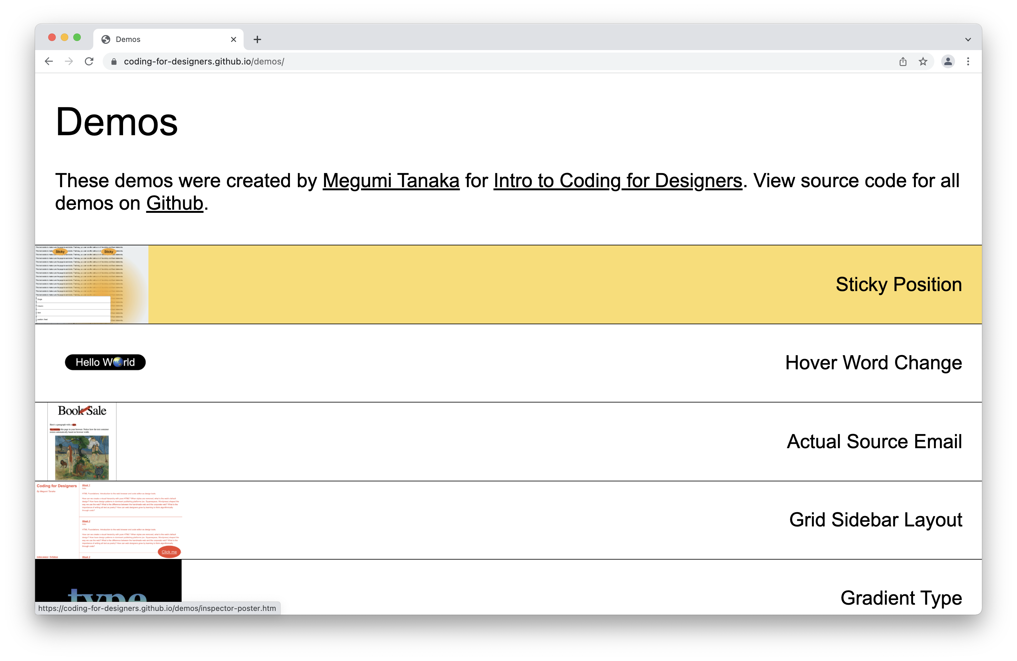 Code demos for Coding for Designers